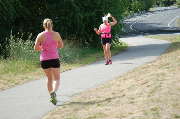 Proof of heat: Kaitlyn using our go-to cool off method.